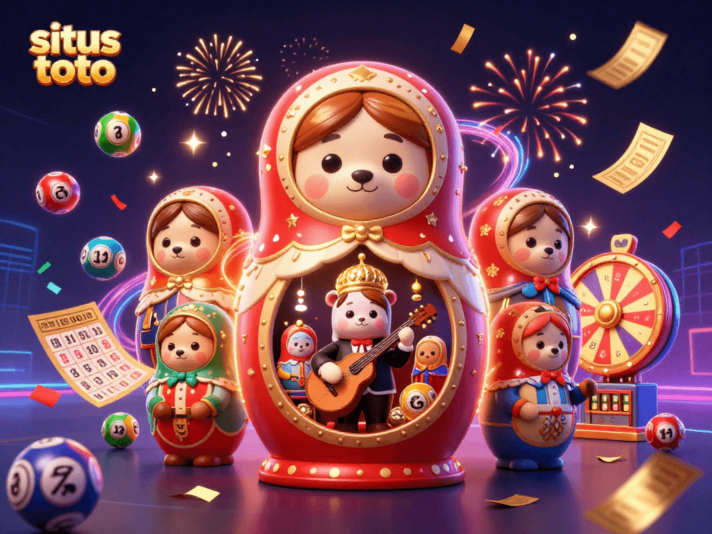 Experience the excitement of situs toto with colorful lottery balls and festive gaming elements.