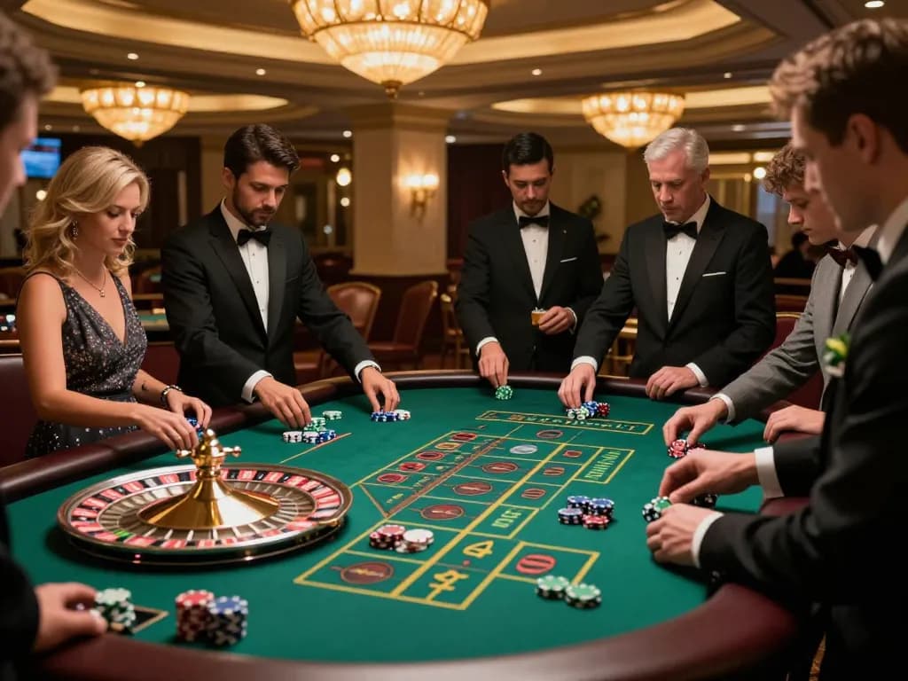 Sunwin players placing bets at an exciting roulette table, showcasing a vibrant casino atmosphere.