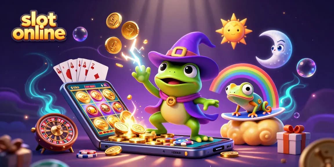 Meraih jackpot dengan slot online yang menarik, dikelilingi koin emas dan fitur bermain yang dinamis.