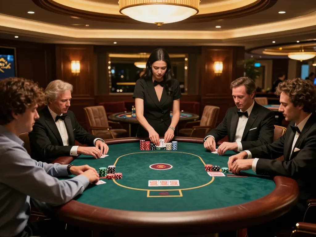 Experience thrilling poker action at 68win's exclusive gaming tables in a luxurious casino setting.