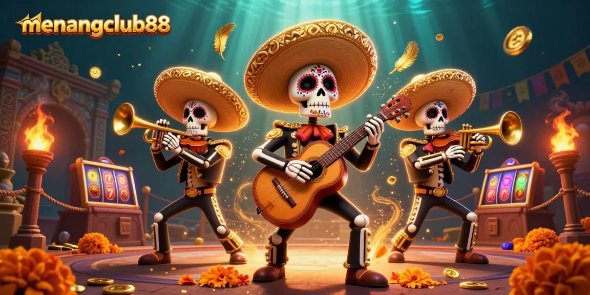 Experience the excitement of menangclub88 with vibrant 3D entertainment featuring a mariachi band and classic casino elements.