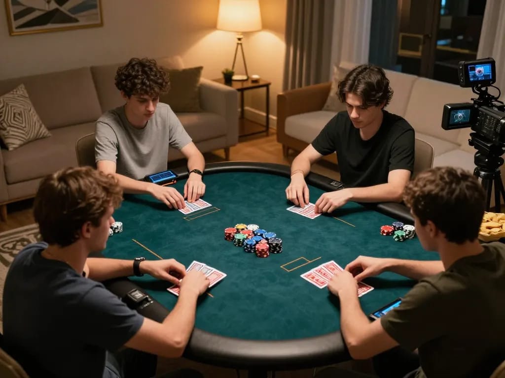 Playing poker online at home with 388bet, featuring cards and strategy notes in focus