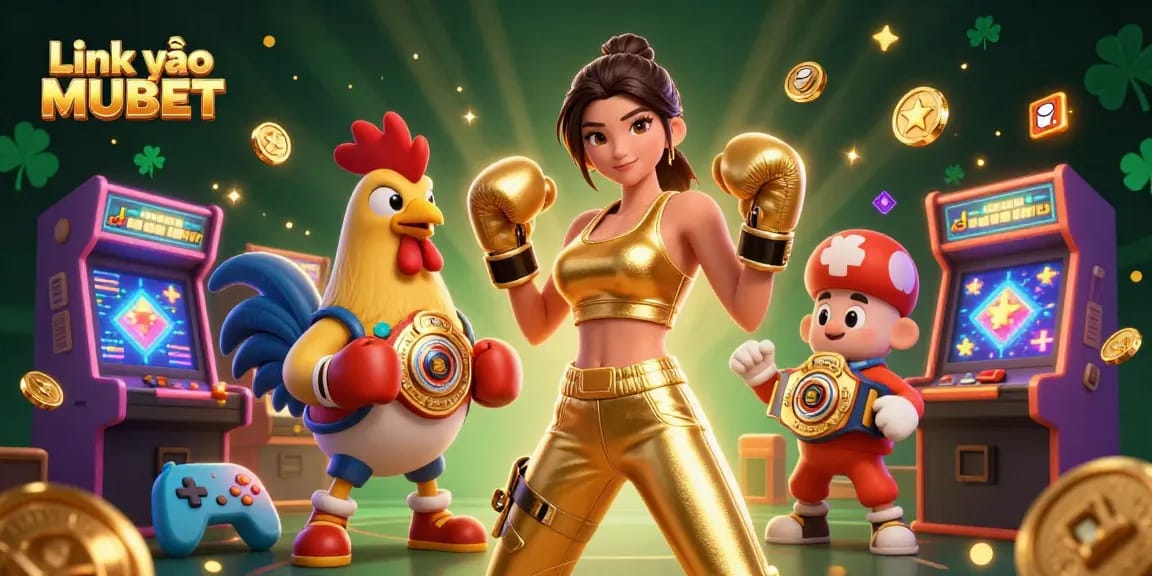 Experience exhilarating play with 'Link vào MUBET' in a vibrant, dynamic casino-themed scene.
