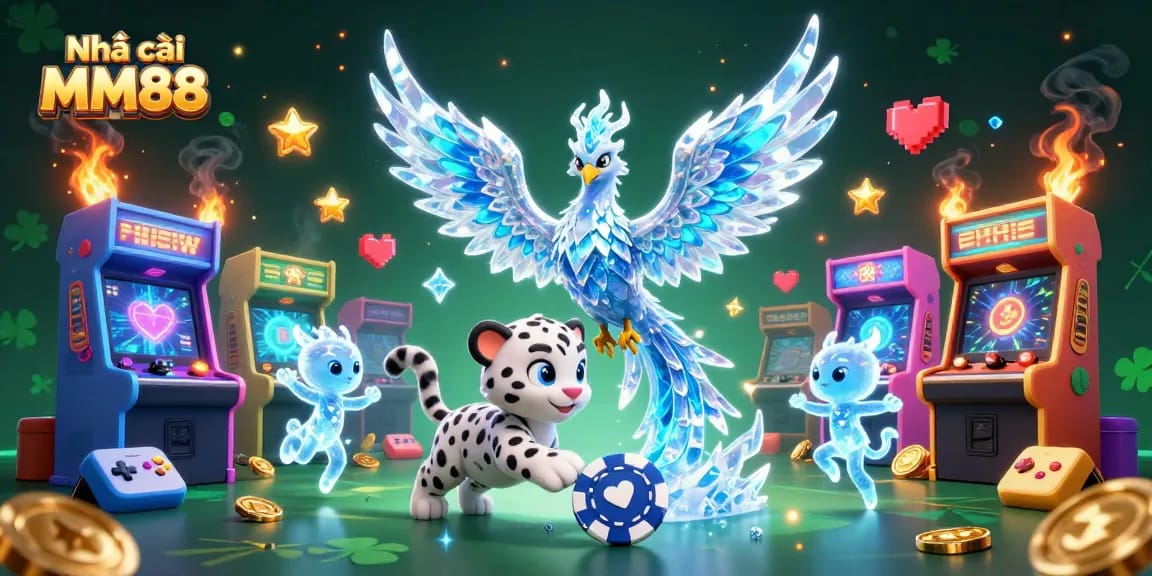 Experience the excitement of Nhà cái MM88 with vibrant characters and dynamic gaming elements in a colorful casino scene.