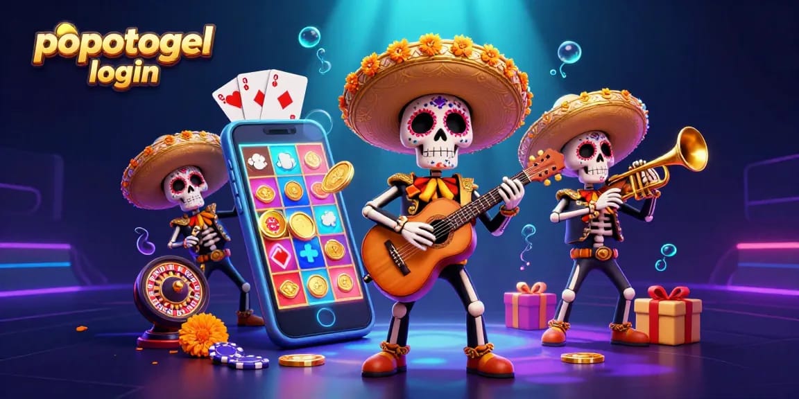 Engage with popotogel login through vibrant 3D digital slots and festive mariachi characters.