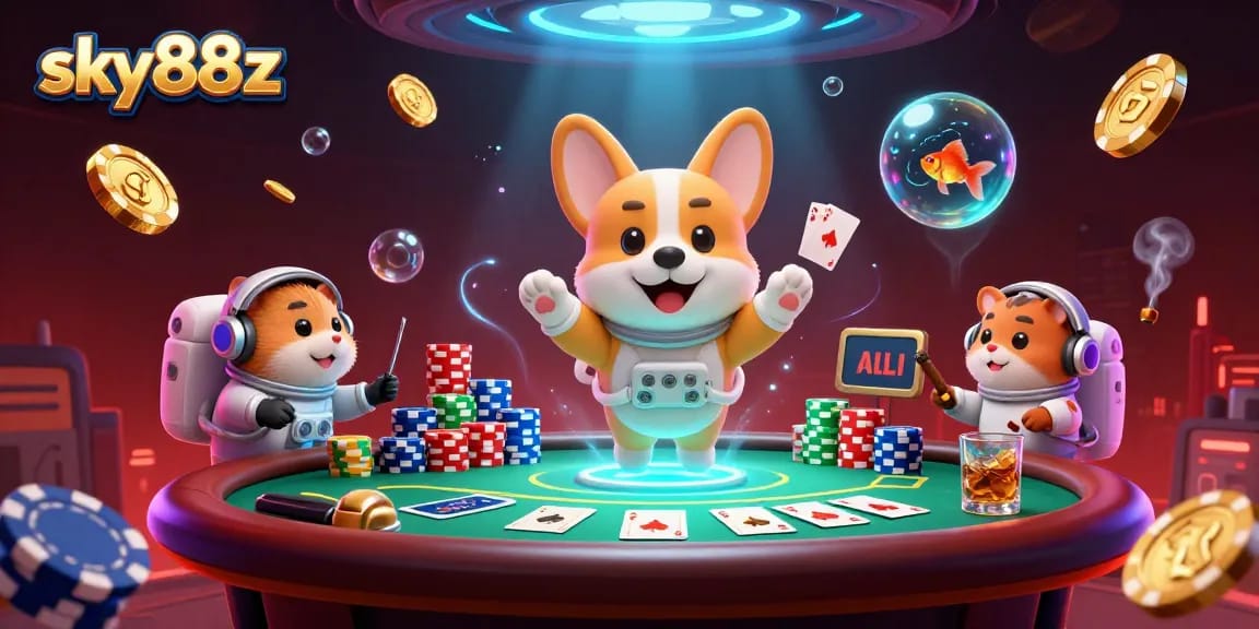 Engage with the sky88z space casino adventure featuring poker and floating coins