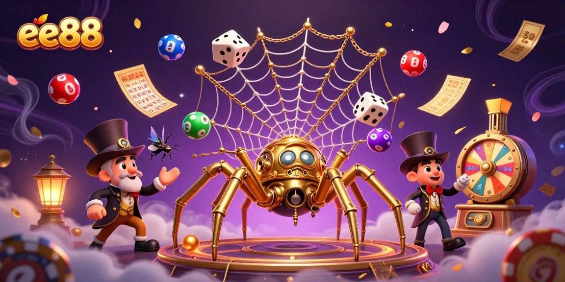 Experience thrilling gaming excitement with ee88 in a vibrant 3D casino scene featuring colorful lottery elements and dynamic visuals.