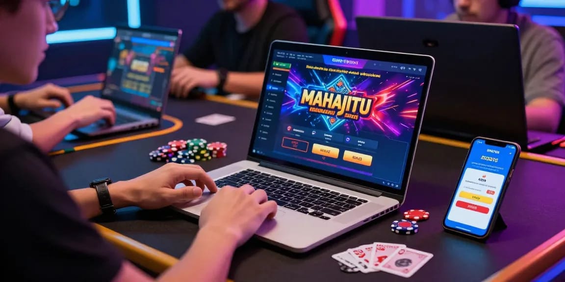 Active online gaming experience on Mahajitu platform with vibrant graphics and notifications.