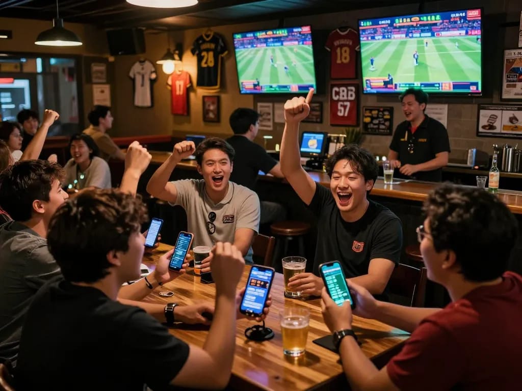 Kèo nhà cái enhances the excitement of sports betting in a lively bar filled with fans