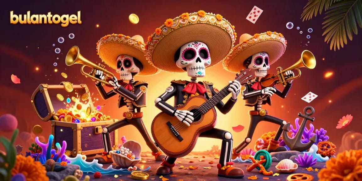Join bulantogel's exciting lottery action with vibrant Day of the Dead-themed 3D illustration.