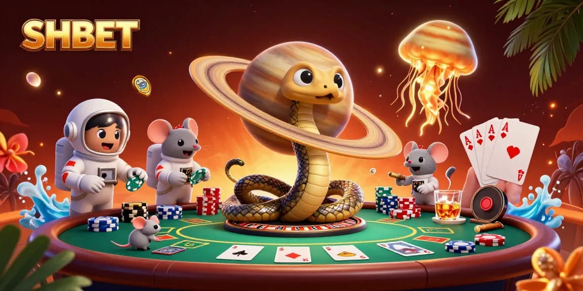 Betting on the roulette wheel as tiny astronaut mice play at SHBET casino surrounded by vibrant gaming elements.