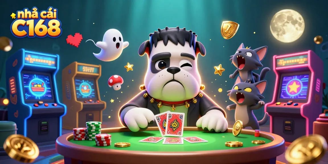 Engage in thrilling gameplay at nhà cái C168 with a dynamic 3D casino illustration featuring a playful scene.