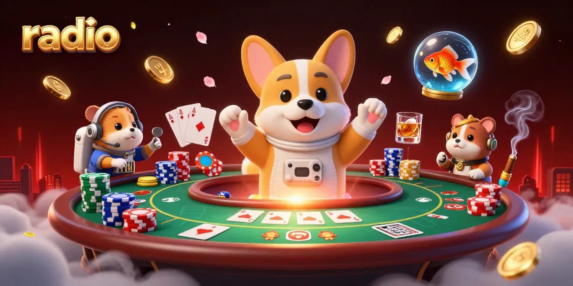 Play radio-themed games in this vibrant casino illustration featuring a space scene.