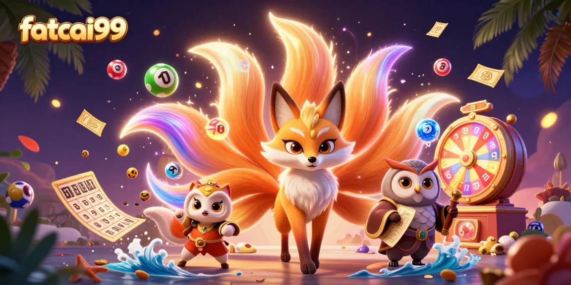 Experience the excitement of fatcai99's lottery action with vibrant 3D characters and dynamic gaming elements.