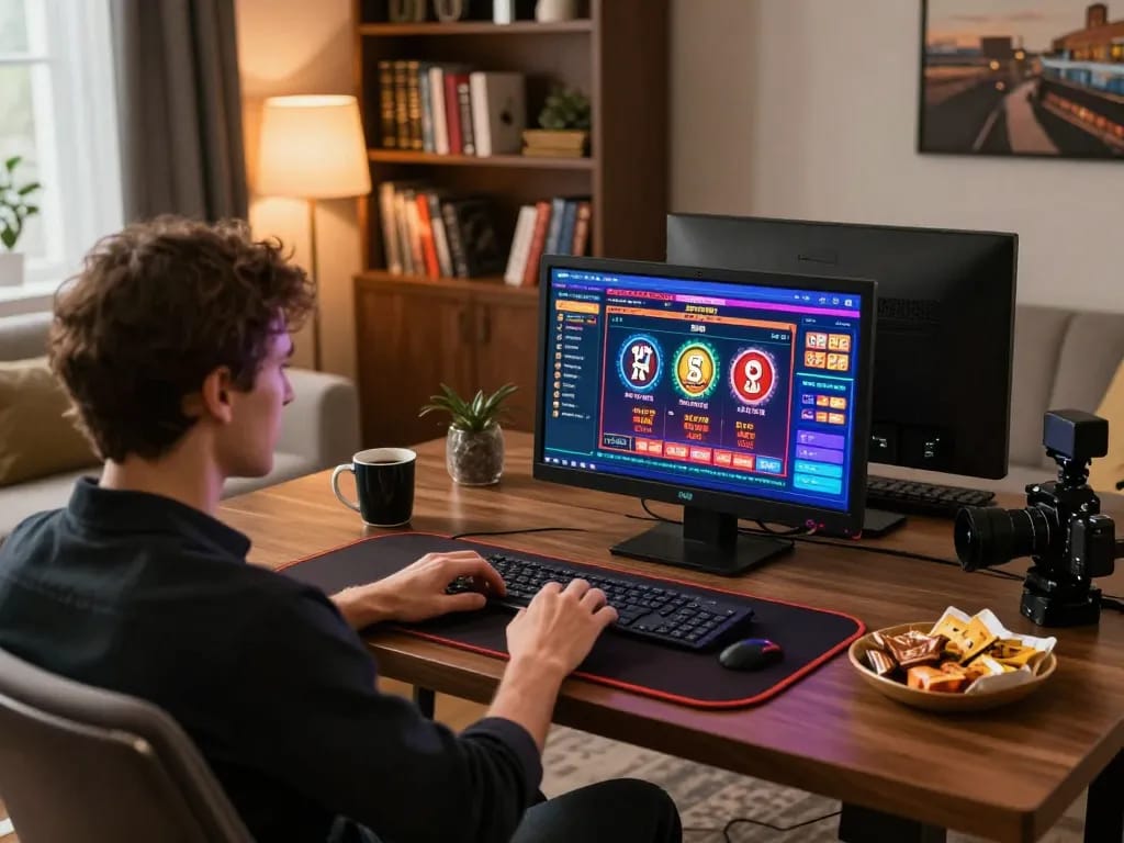 A player enjoying w4u online casino gaming on a stylish laptop in a cozy home setting.