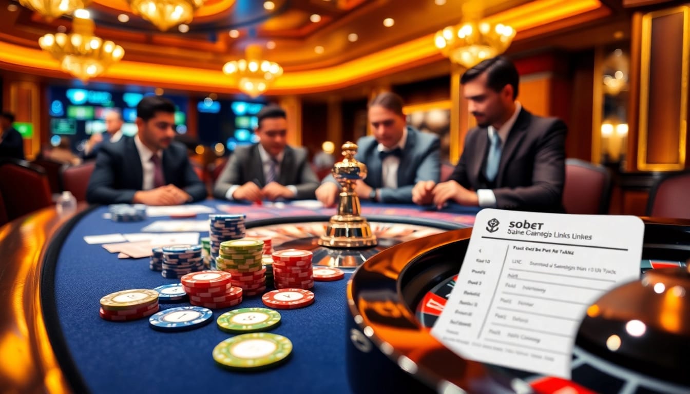 Engaging poker action featuring sbobet link with colorful chips and vibrant casino atmosphere.