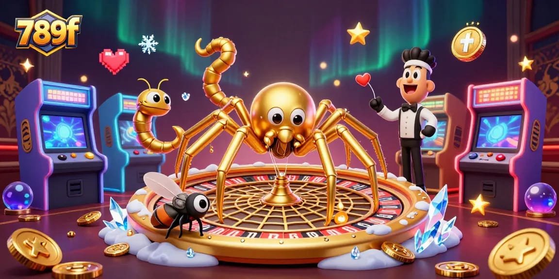 Engage with 789f's thrilling roulette experience, featuring a golden spider and lively characters.