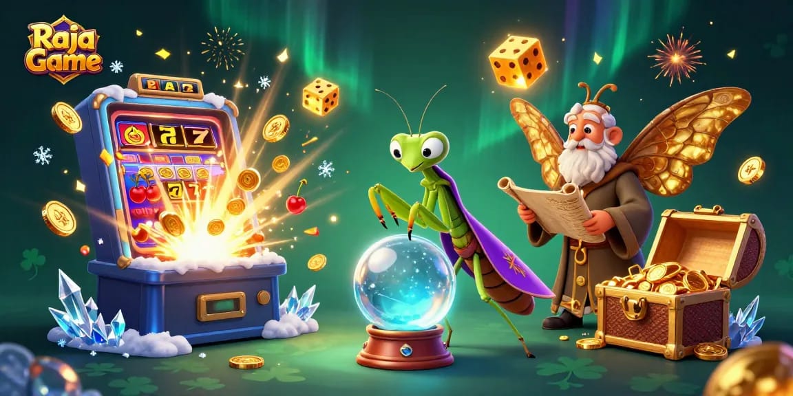 Experience thrilling gameplay with Raja Game featuring colorful slot machines, expert characters, and engaging visuals.
