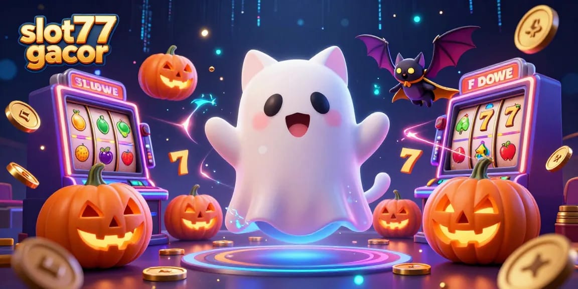Experience thrilling wins at slot77 gacor with a friendly ghost cat and golden coins.