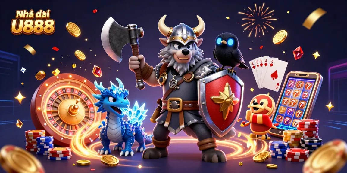 Engage with Nhà cái U888's thrilling gameplay featuring vibrant casino elements and dynamic characters.