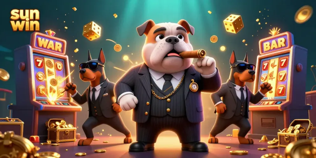 Experience the thrill of sun win with iconic casino characters amidst a jackpot explosion.