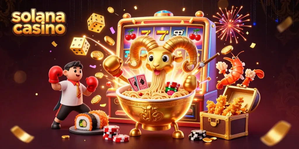 Experience the excitement of solana casino with vibrant characters and jackpot elements bursting with energy.