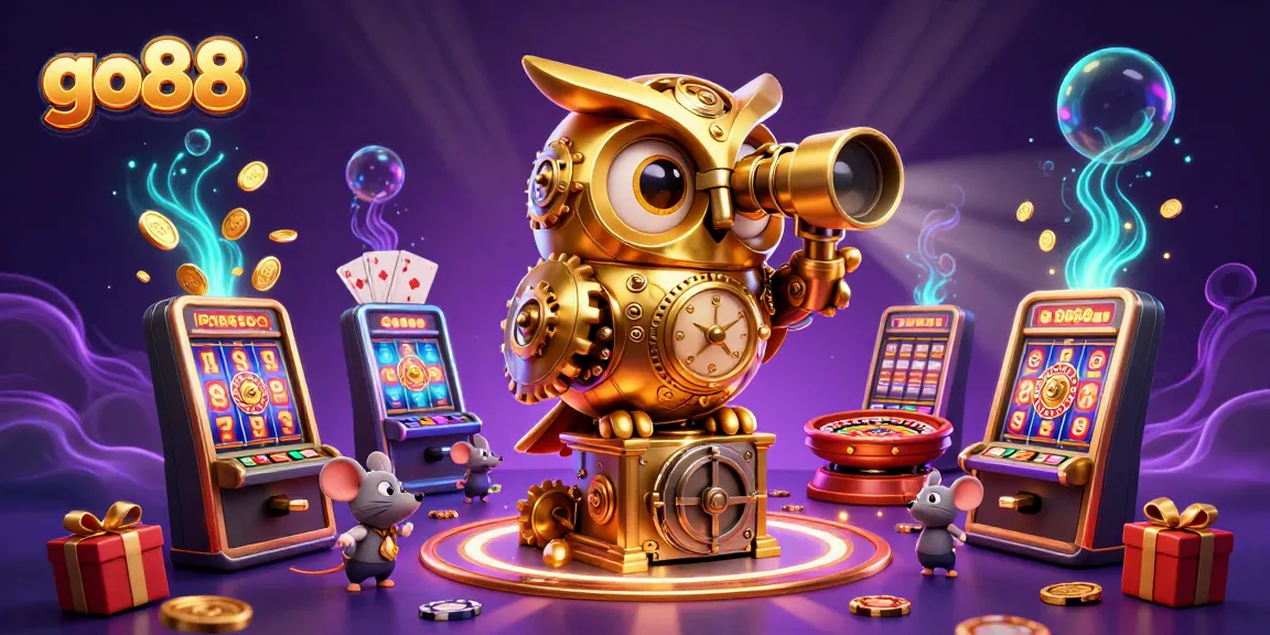 Experience thrilling gameplay with the go88 3D golden owl scanning the vibrant casino floor filled with exciting elements.