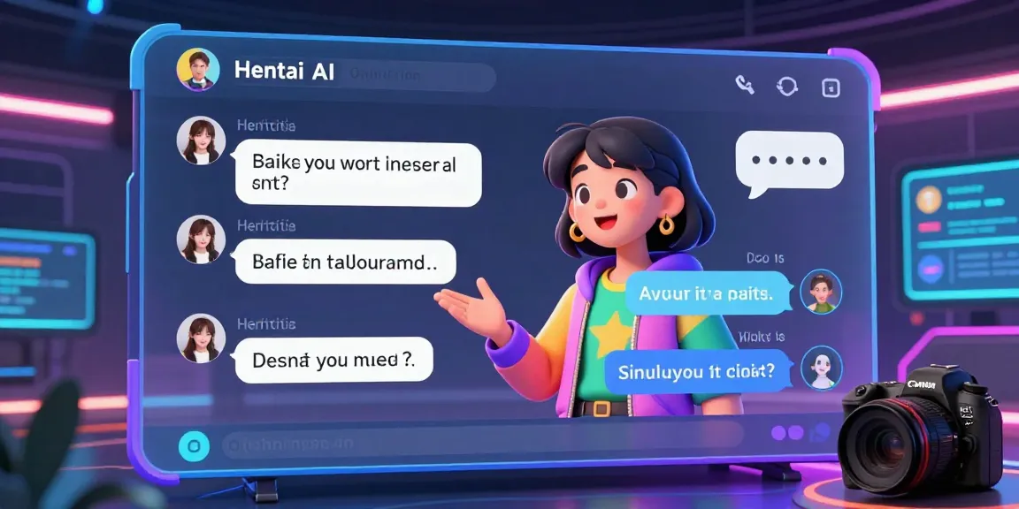 Engaging Hentai AI chat experience with animated character in a neon-lit virtual environment.