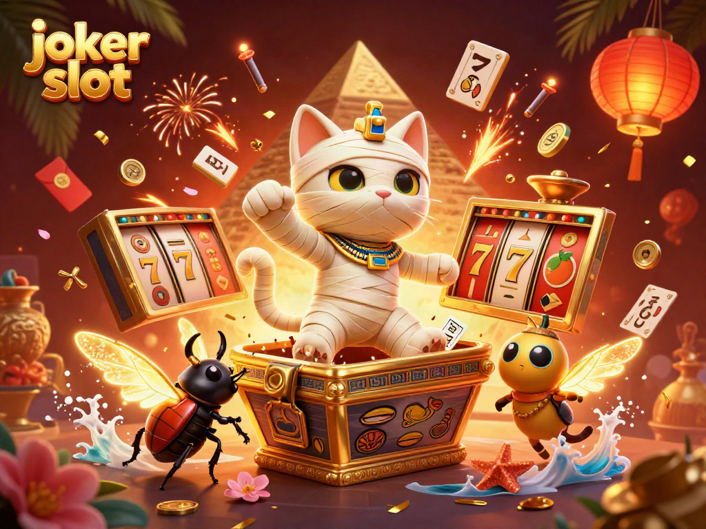 Spin the joker slot with a luminous Egyptian theme, featuring a cat and a unique scarab.