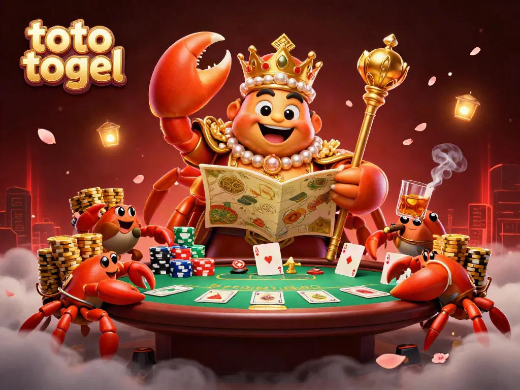 Experience thrilling toto togel excitement in a vibrant casino realm led by a golden crab emperor.