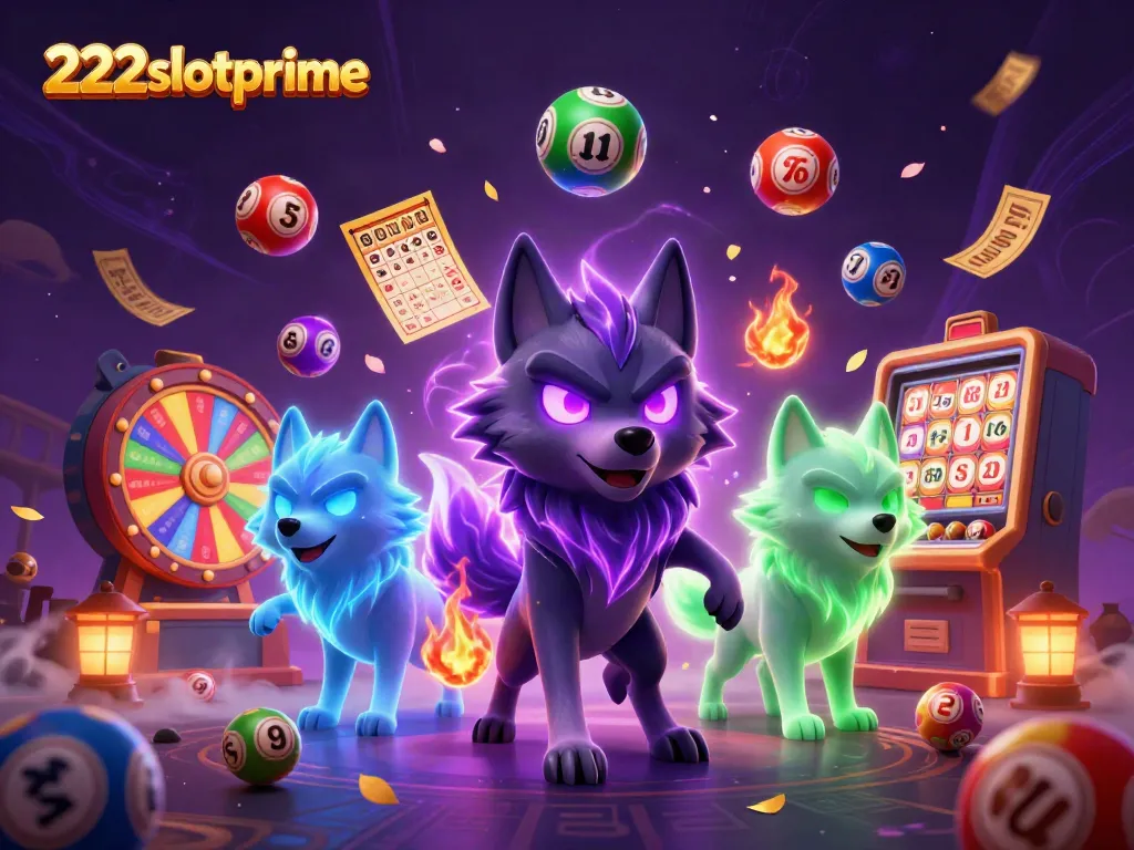 Menangkan jackpot dengan 222slotprime, saat karakter serigala bertarung di kasino.