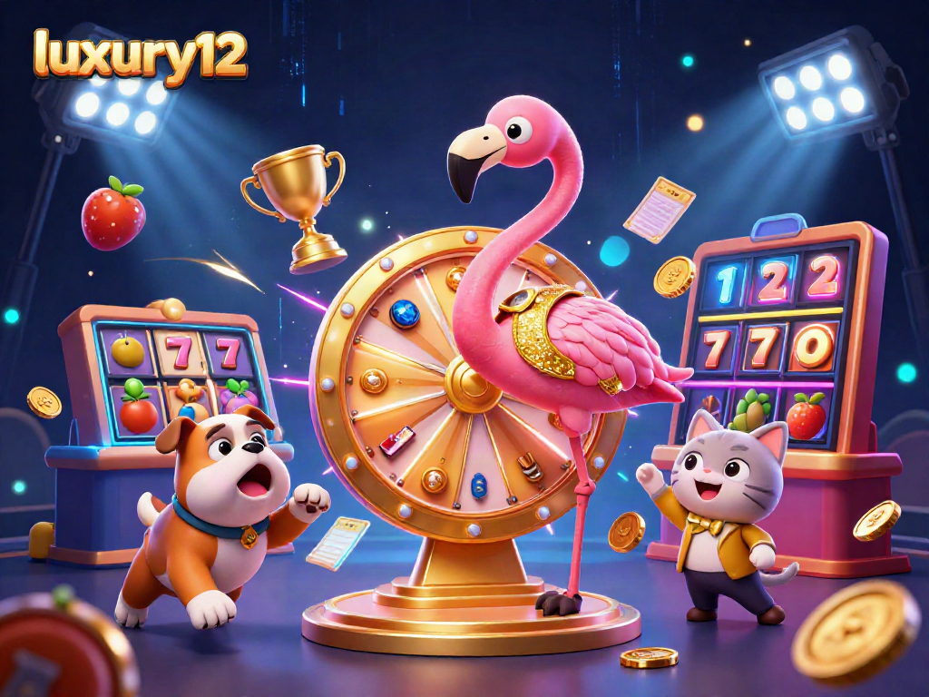 luxury12 memutar roda hadiah dengan para karakter kasino yang bersemangat seperti flamingo dan bulldog.