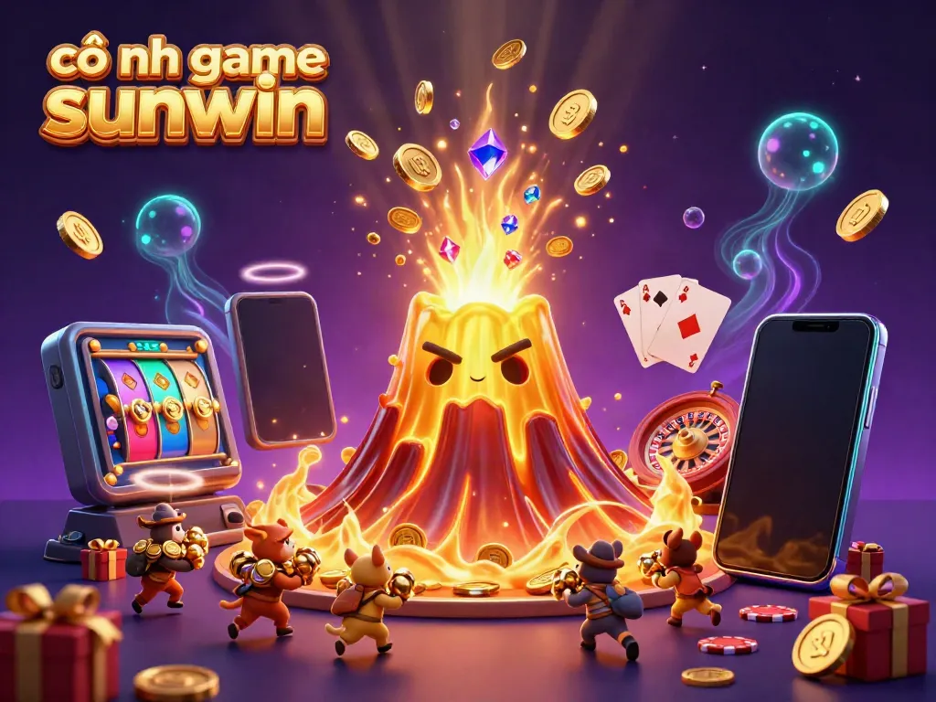Experience thrills with cổng game sunwin as a golden volcano erupts treasure amidst vibrant casino elements.