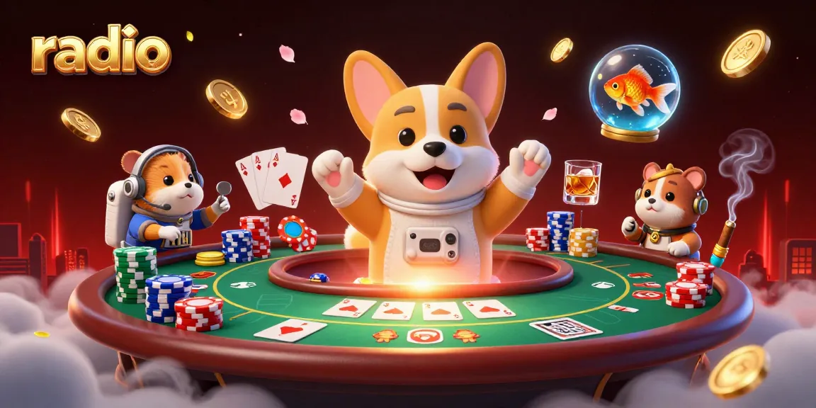 Play radio-themed games in this vibrant casino illustration featuring a space scene.