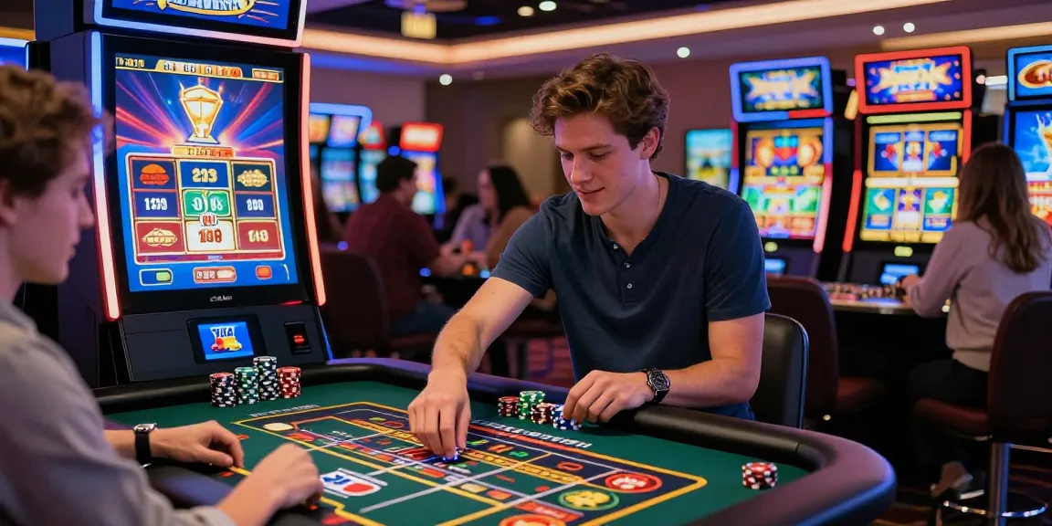Engaged players enjoying their experiences at credit card casinos with digital games and vibrant atmosphere.