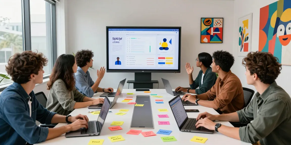 Engaging digital marketing team strategizing spicy ai chatbot innovations in a bright creative workspace.