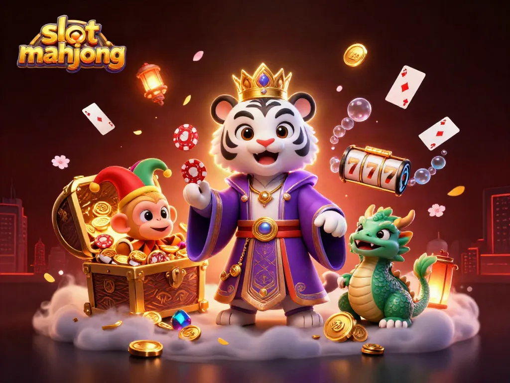 Experience thrilling slot mahjong action with dynamic characters and vibrant casino elements.