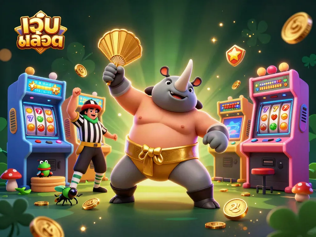 สนุกสนานกับสล็อตเว็บสล็อต โดยมีแมลงปีกแข็งตรากลางสังเวียนพร้อมเหรียญทองกระจายทั่วบริเวณ