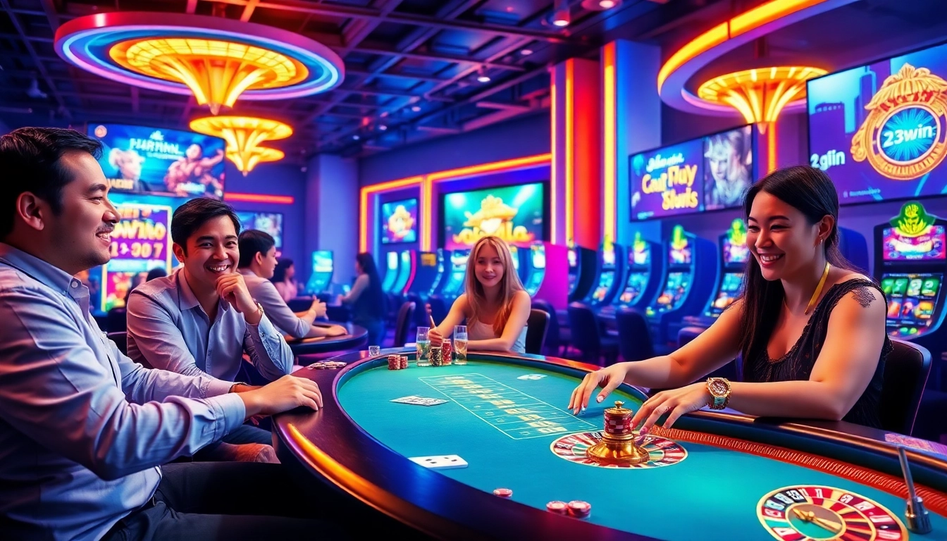 Players enjoying an exciting gaming experience at 23win online casino with vibrant colors and engaging atmosphere.