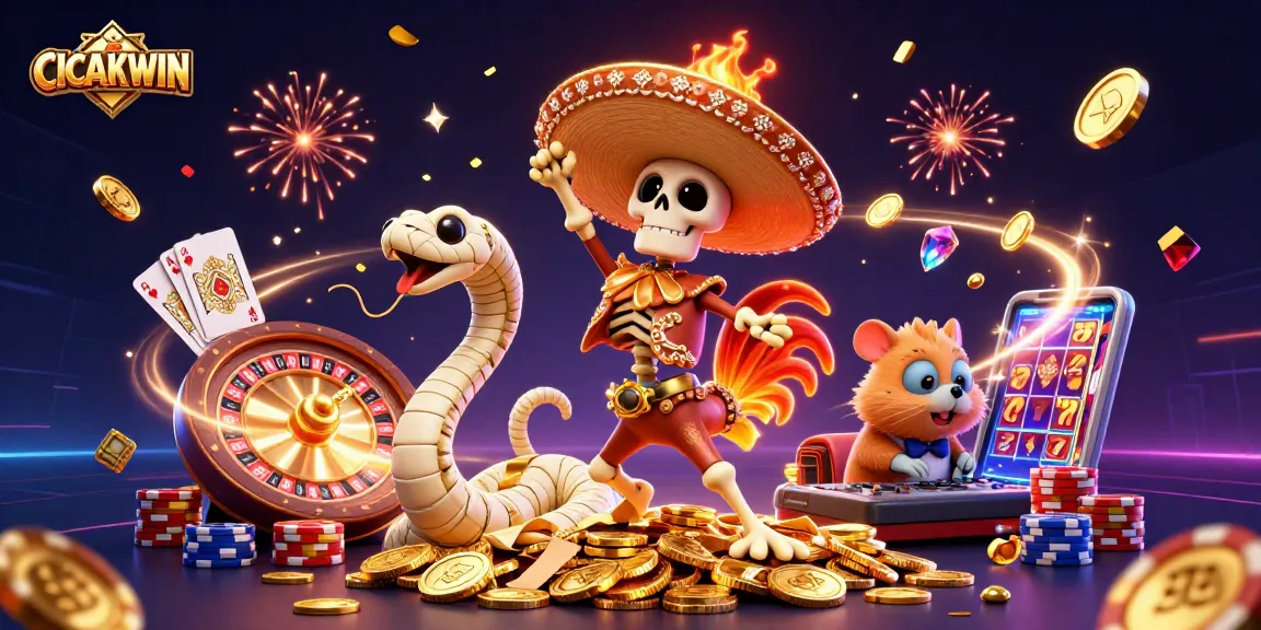 CICAKWIN rewards players with exciting wins in a vibrant casino-themed scene featuring unique characters.