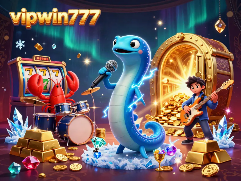 Experience the vibrant energy of vipwin777 with a DJ electric eel and vibrant casino elements.