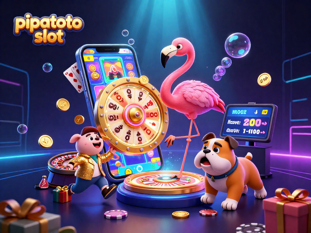 Engage with pipatoto slot in this dynamic scene showcasing a game show host flamingo and exciting gameplay elements.