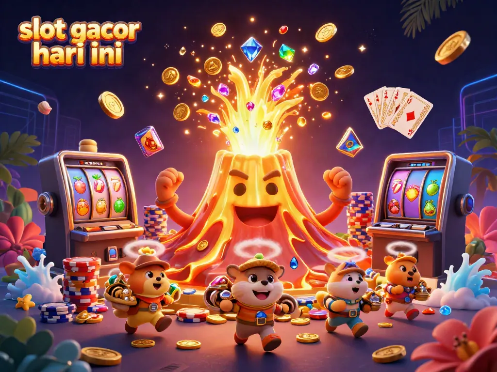 Menangkan slot gacor hari ini dengan gambar volkanik emas yang memancarkan koin dan harta karun, penuh bagan slot dan unsur permainan.