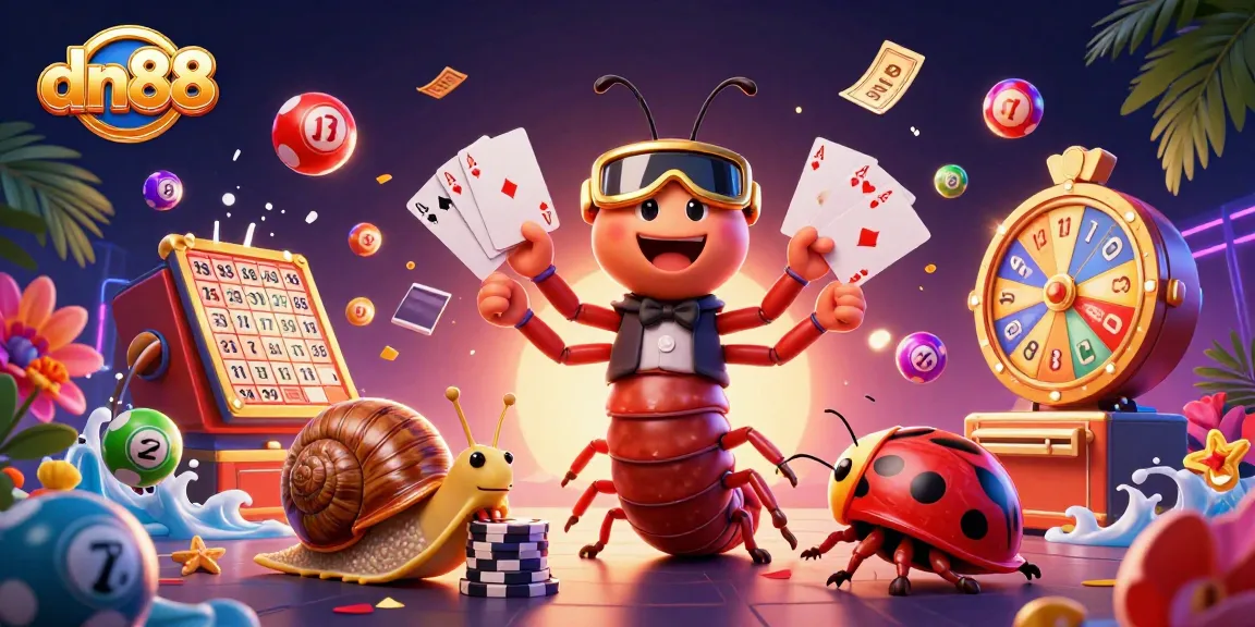 Experience the excitement of dn88 with a vibrant 3D cartoon illustration featuring unique casino elements and characters.