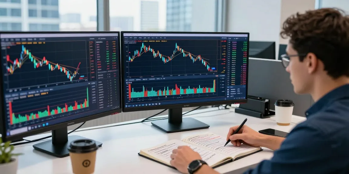 Анализируя отзывы bitmex, трейдер изучает графики криптовалют в современном офисе.