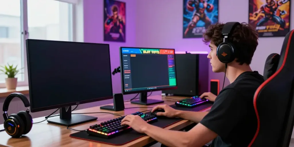 Engaged player enjoying SLOT TOTO gameplay in a modern gaming setup