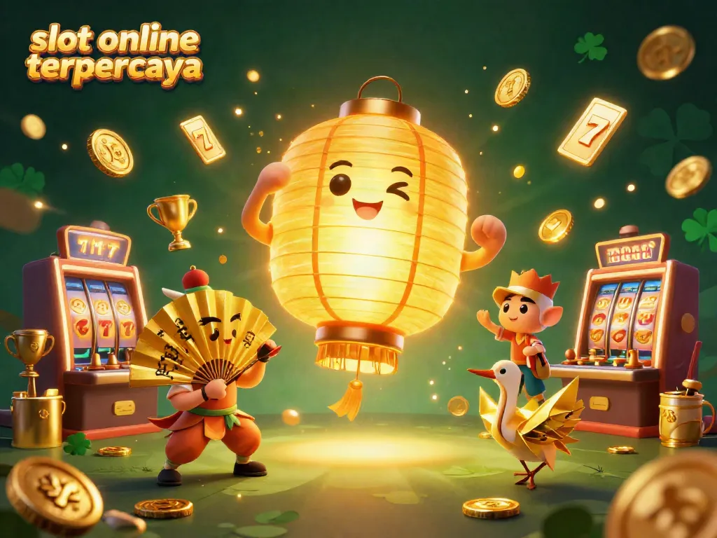 Slot online terpercaya, ilustrasi 3D menggambarkan karakter dan elemen kasino yang penuh warna dan menarik.