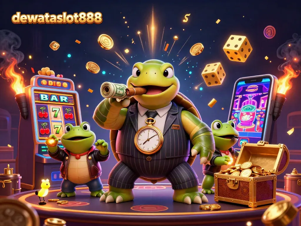 Menangkan jackpot dengan dewataslot888 di ilustrasi kasino penuh warna dan dinamis.