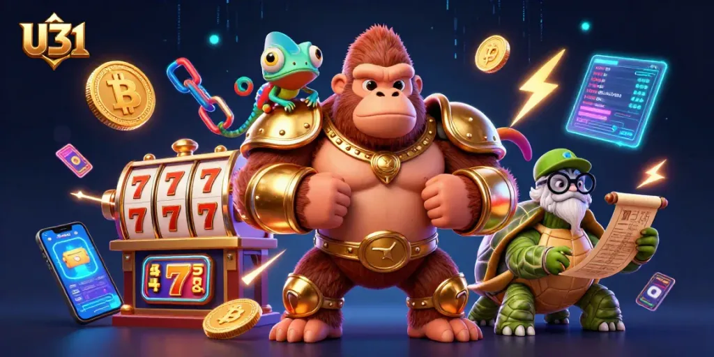 Engage with U31's dynamic casino atmosphere, featuring a gorilla king and vibrant gaming elements.