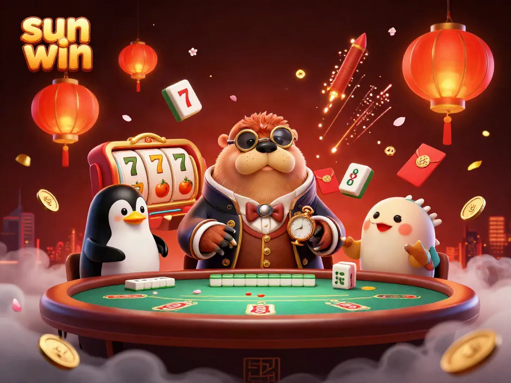 Play thrilling slot games with sun win featuring a jolly walrus and friends in a vibrant casino scene.